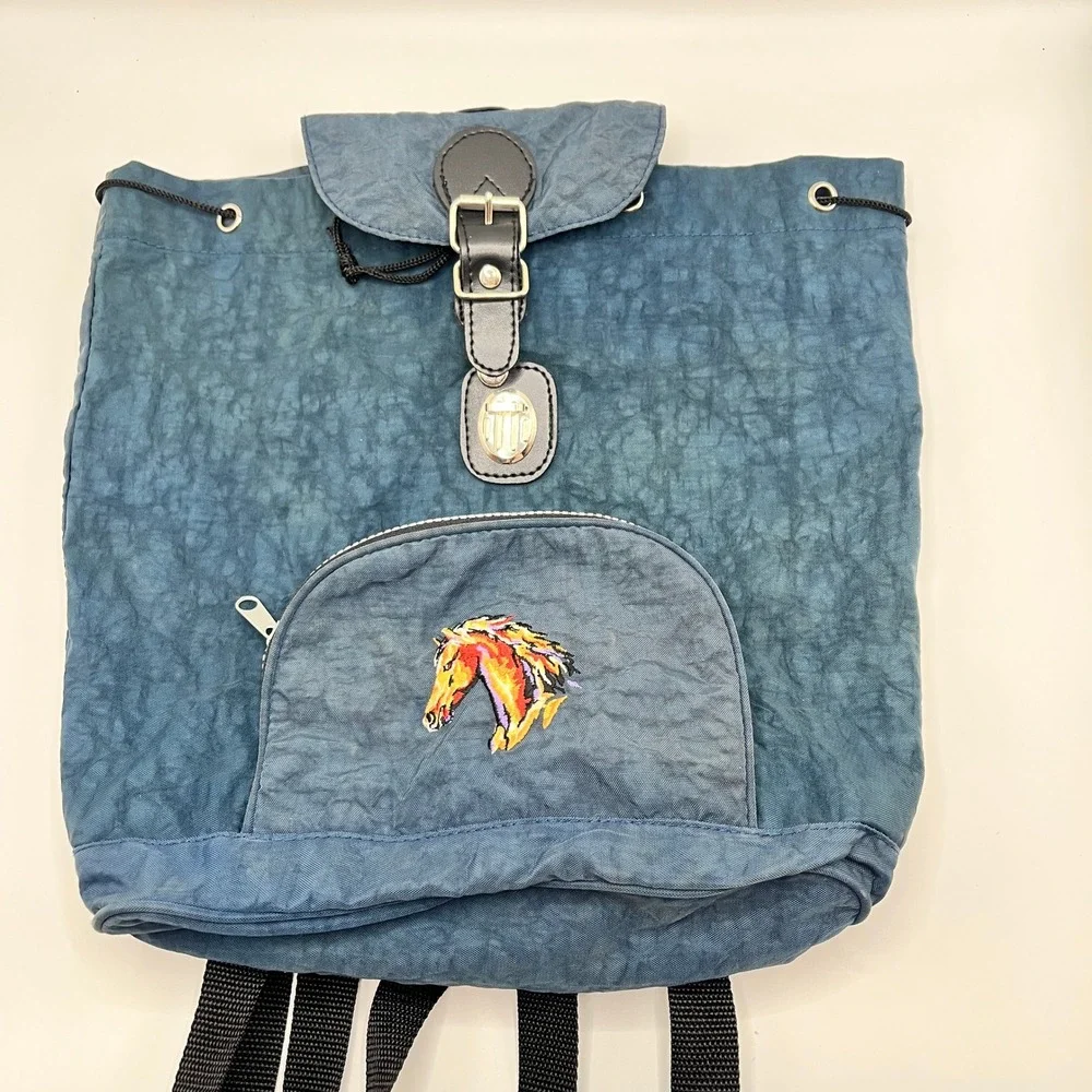 Polar Graphics USA Travel Gear Blue Nylon Horse Embroidered Backpack Bag